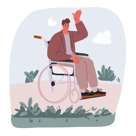 Cartoon vector illustration of Man is sitting in a wheelchairのイラスト素材