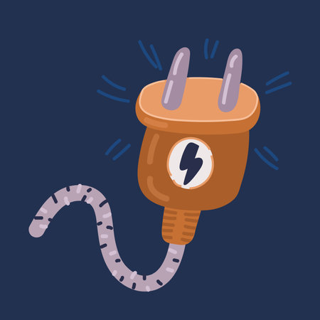 Cartoon vector illustration of electric plug over dark background
