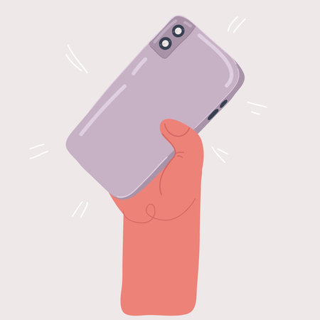 Cartoon vector illustration of Hand holding smartphone. Back view.のイラスト素材