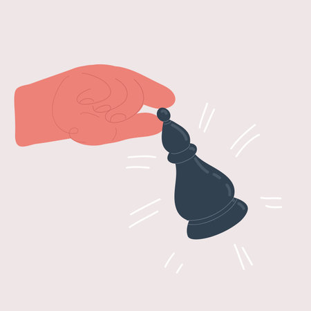 Cartoon vector illustration of player hand holds bishop chess. Unpredictable, business strategy, strategic move concept.のイラスト素材