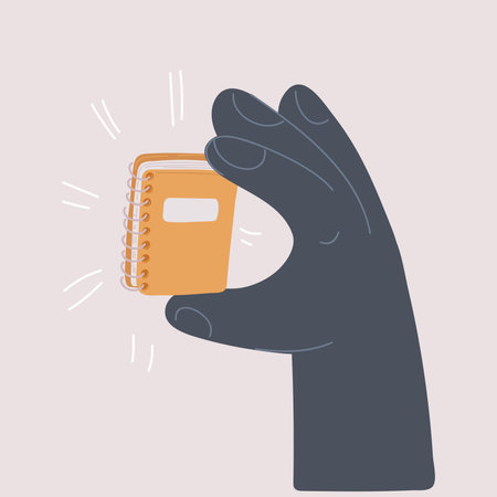 Cartoon vector illustration of hands holding open book flying pages. Human hands holding a copybook.のイラスト素材