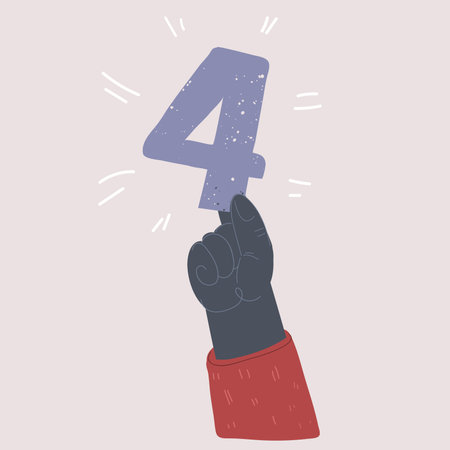Cartoon vector illustration of hand hold number four.のイラスト素材