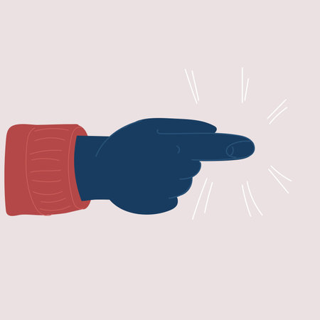 Cartoon vector illustration of Black male hand point finger. Hand gestures pointing with forefinger