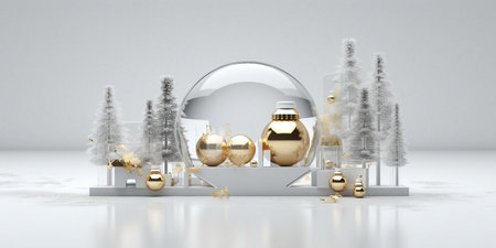 3d render of christmas ornaments in the winter sceneの素材