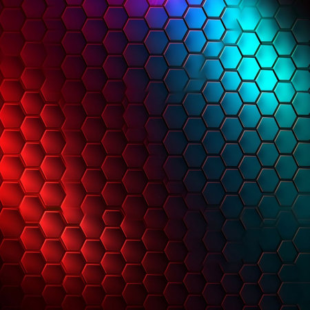 Abstract background with hexagons. vector illustration. Red, blue and black colors.の素材