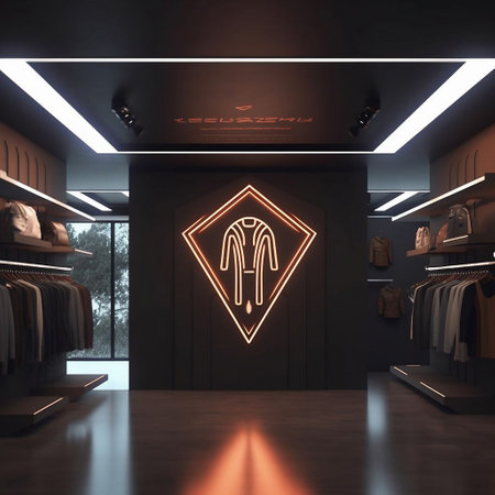 Futuristic interior design of a clothing store. 3d renderingの素材