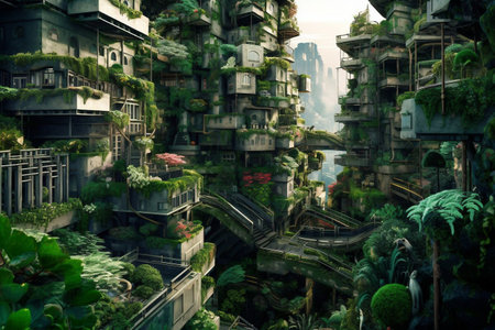3D rendering of a fantasy landscape with a fantasy gardenの素材
