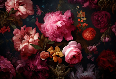 Beautiful flowers on a dark background. Floral background for your designの素材