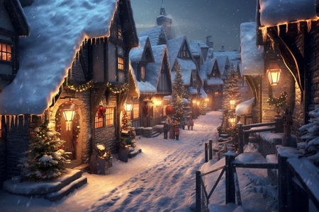 Fairy tale village in winter. Christmas and New Year concept.の素材