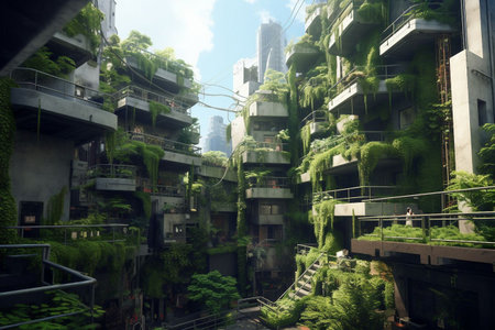 Trees and plants in the streets of City.の素材