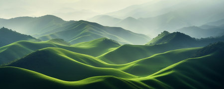 mountain landscape panorama. Panoramic view of green hills.の素材