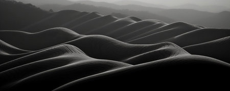 3d render of black sand dunes in the desert at sunsetの素材