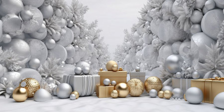 3d rendering of christmas background with ornaments and gift boxesの素材