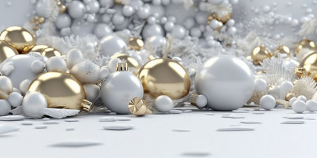 Christmas background with golden and white christmas balls. 3d renderingの素材