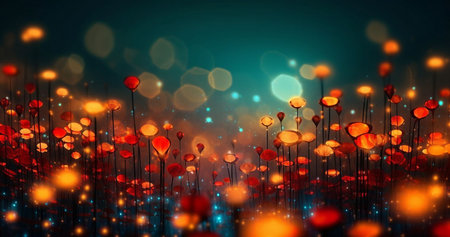 Abstract background with flowers and bokeh lights. 3d renderingの素材
