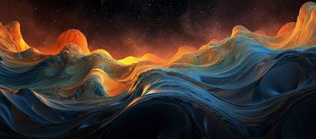 3d illustration of abstract wavy background with orange and blue colorsの素材