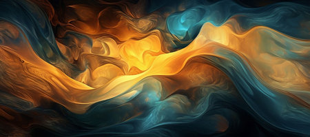 Abstract background of acrylic paint in blue, orange and yellow tones.の素材