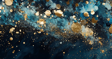 Abstract watercolor background with gold and blue splashes. 3d renderingの素材