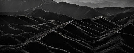 Black and white landscape of the mountains. 3d rendering. computer digital drawing.の素材