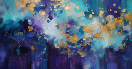 Abstract watercolor background. Blue, purple and yellow spots of paint.の素材
