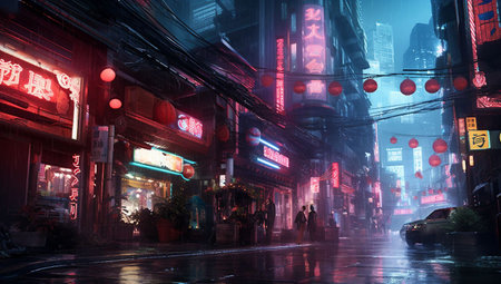 Pedestrians walk through Chinatown in Big city.の素材