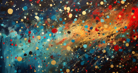 abstract background with spots of paint in blue, red and yellow colorsの素材