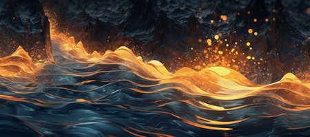 3d illustration of abstract background with fire and waves. 3d renderingの素材
