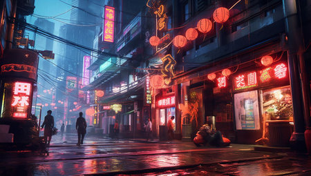 Pedestrians walk through Chinatown in Big city.の素材