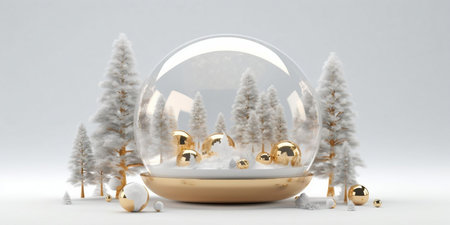 Snow globe with christmas ornaments. 3D rendering.の素材