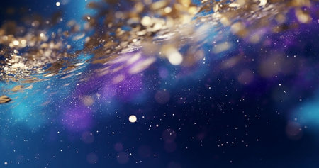background of abstract glitter lights. gold and blue. defocused.の素材