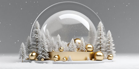 Snow globe with christmas trees and snowflakes. 3D renderingの素材
