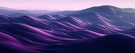 3d rendering of abstract wavy landscape with mountains in the backgroundの素材