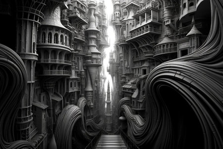 Futuristic architecture in black and white. 3D rendering.の素材