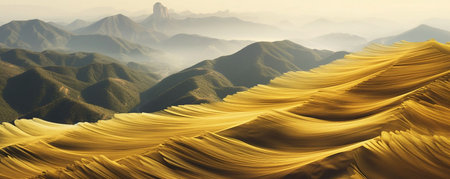 Mountain landscape panorama with yellow sand dunes. 3d renderingの素材