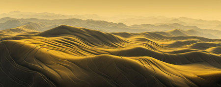 3D Illustration of a Sand Dune Desert with Mountains in the Backgroundの素材