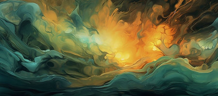 Abstract background of acrylic paint in blue, yellow and green colors.の素材