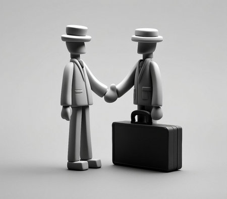 Two businessmen shaking hands as a symbol of cooperation. 3D illustration.の素材