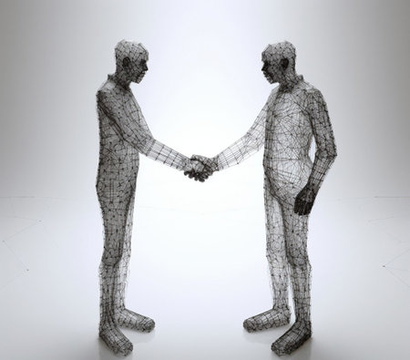 3D model of a man and a woman shaking hands with each otherの素材