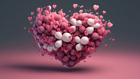 3d rendering of a heart made of pink and white hearts.の素材