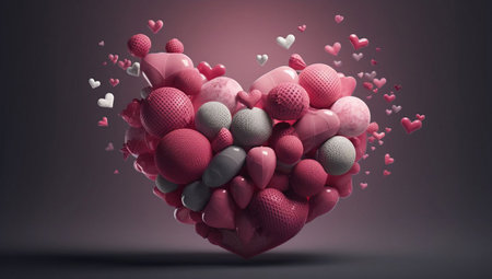 Valentine's day background with hearts and golf balls. 3D renderingの素材