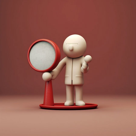 Man looking at the mirror on a red background. 3d illustrationの素材