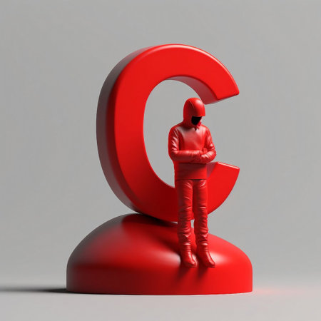 Man in red raincoat standing on a question mark. 3d illustrationの素材