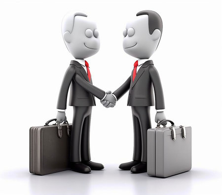 Two businessmen shaking hands, isolated on white background. 3d rendering.の素材