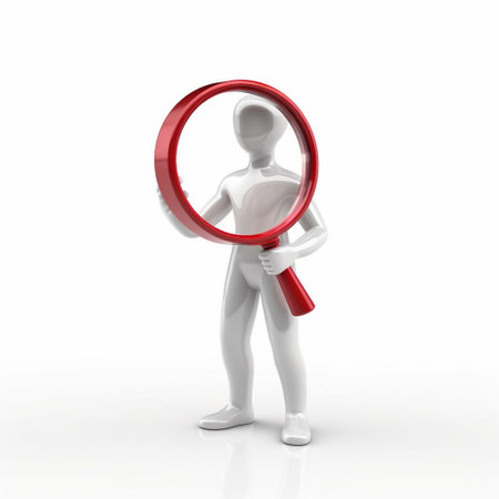 Man with magnifying glass on white background. 3D illustration.の素材