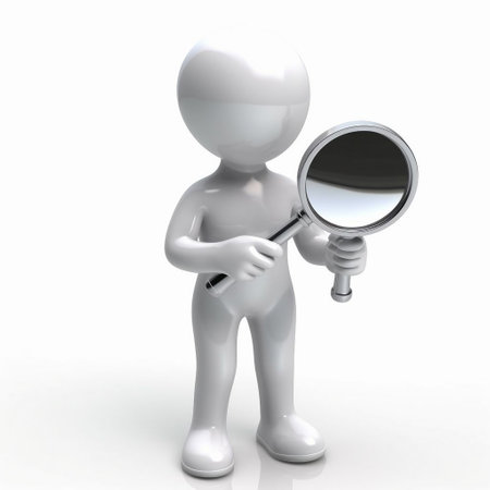 3d people - man, person looking through a magnifying glassの素材
