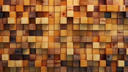 Wooden cube background. 3d rendering, 3d illustration.の素材