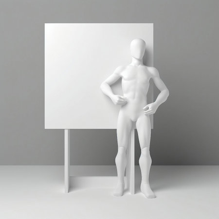 Mannequin in front of a blank board. 3d renderingの素材