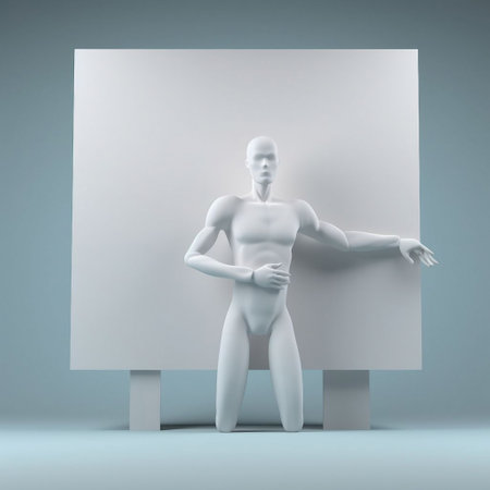 3d render of a white mannequin with a blank boardの素材