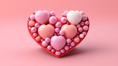 Pink and white hearts on pink background. 3d render illustration.の素材