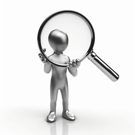 Man with magnifying glass on white background. 3D illustration.の素材